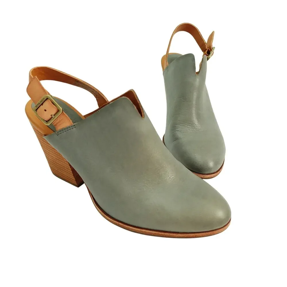 Kork-Ease Womens Rayleigh Slingback Heels Leather Clogs Slate Blue Size 11M